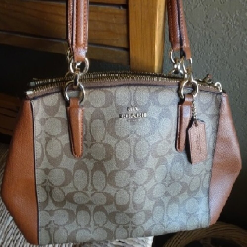 Genuine Coach Christie Carryall Signature Khaki F58291 Color Brown/Tan Handbag